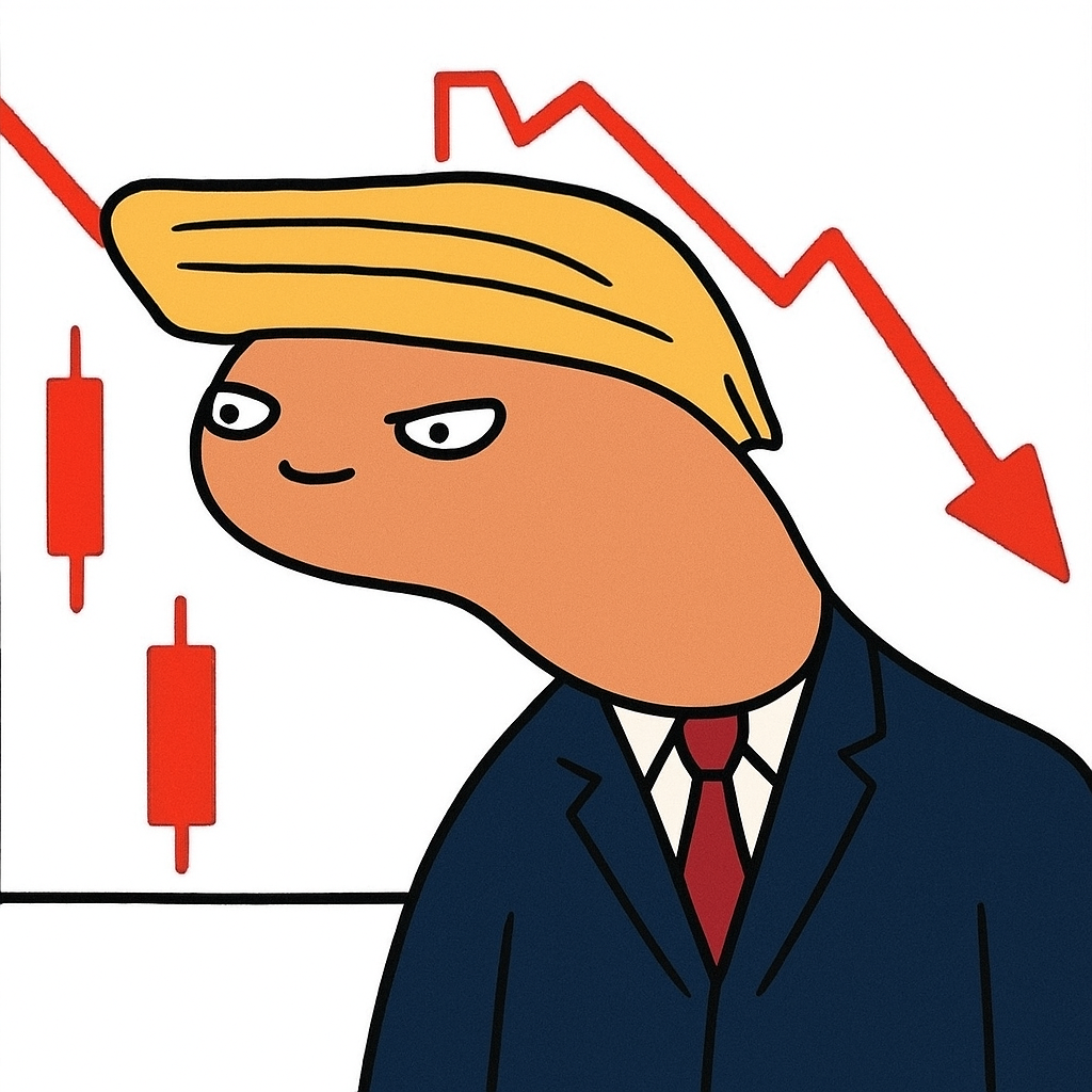 Cartoon Donnie Dump with bearish chart